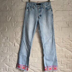 Buffalo David Bitton Vintage Y2K Embellished Hem Jeans -Light Wash Denim - Sz 26